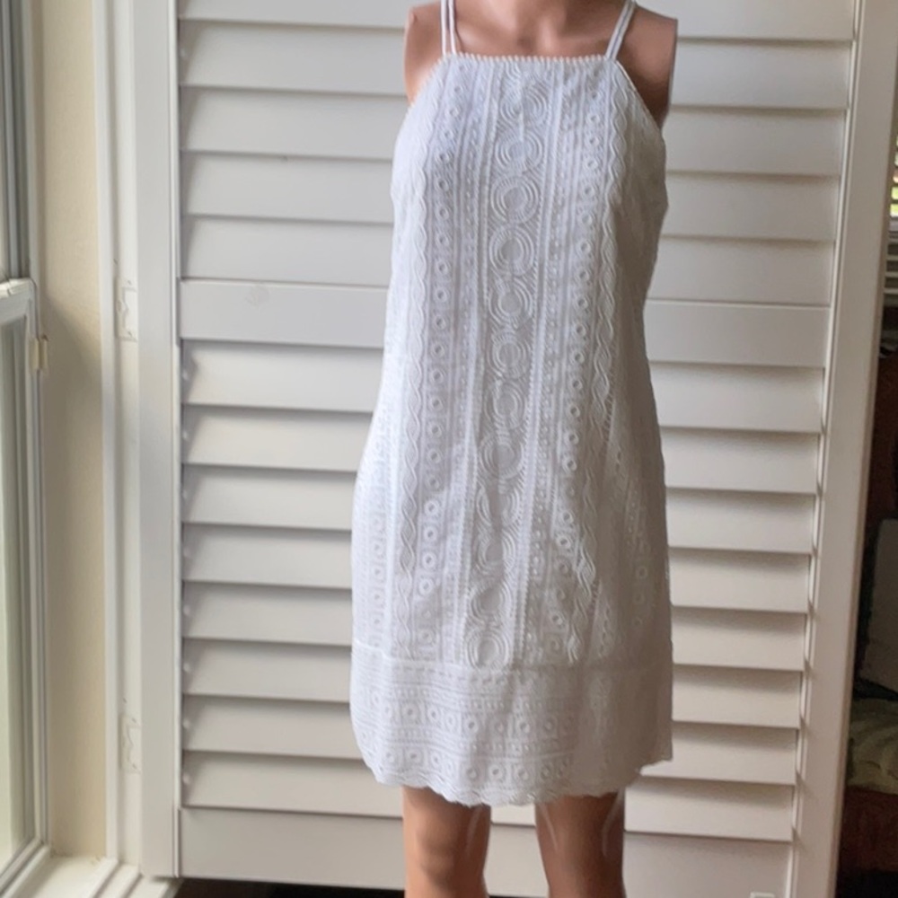 White House Black market sleeveless embroidered  fabric, lined dress size6